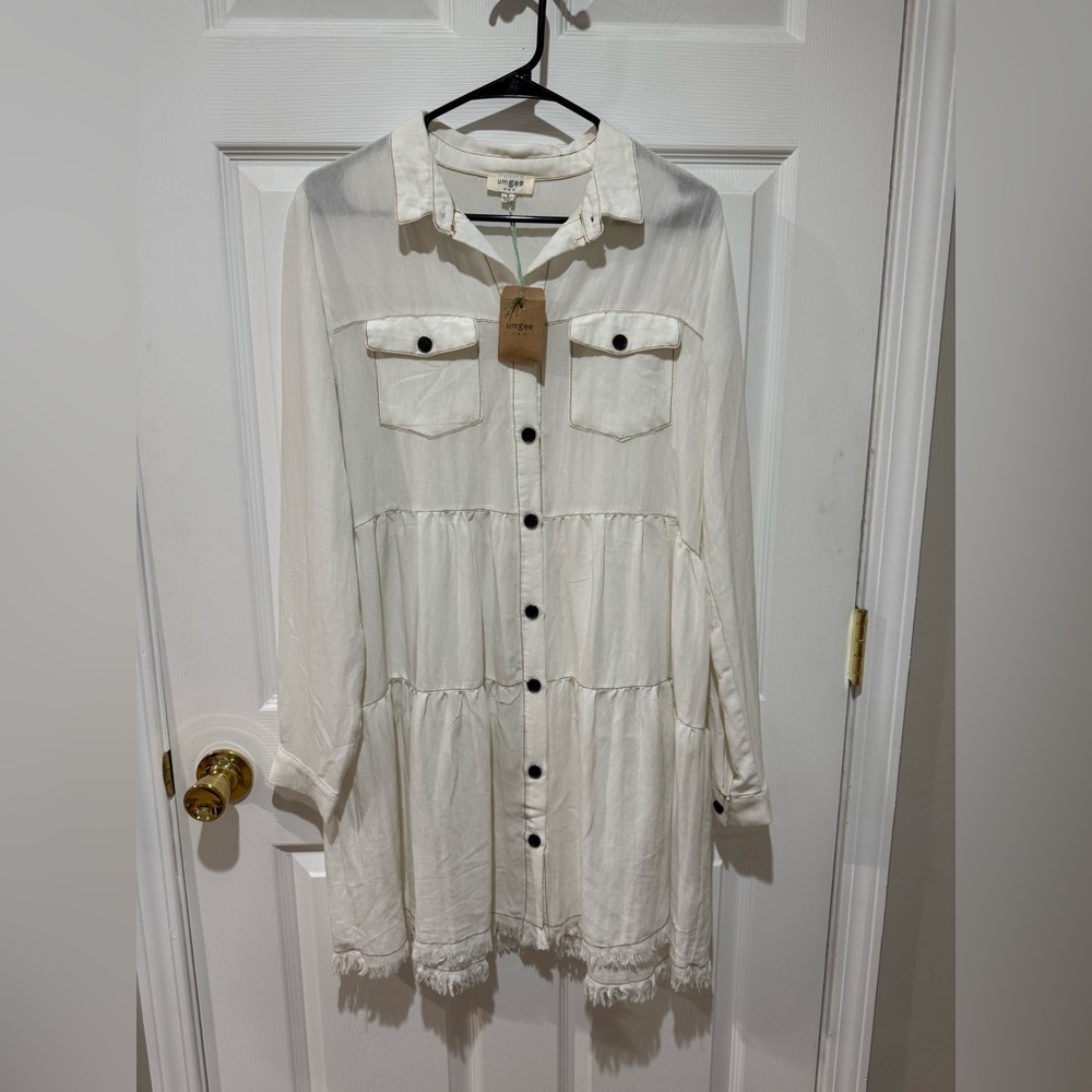 Umgee Cream Button-Down Shirt Dress